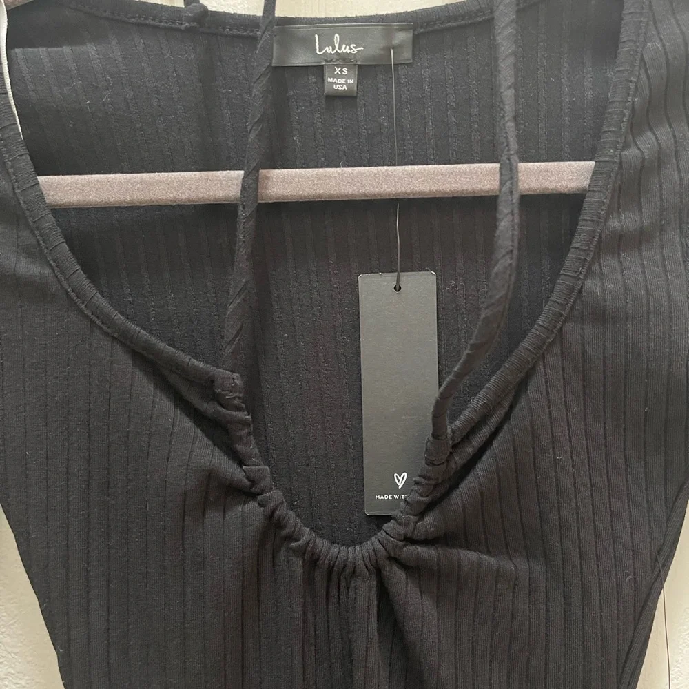 NWT Lulu Hug and Kiss Ribbed Knit Tie- Neck Long Sleeve Mini Dress - Picture 4 of 4